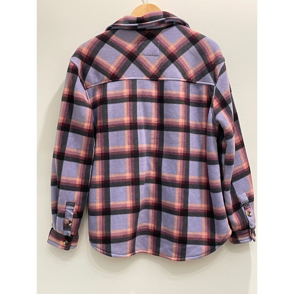 Sage Collective Womens Purple Plaid Sherpa Lined Fleece Shacket Jacket Large - Picture 2 of 6